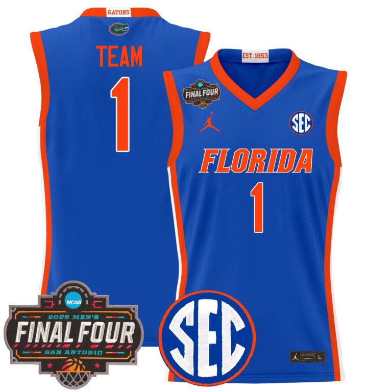 Men Florida Gators #1 Team blue 2025 Final Four Patch NCAA Jersey